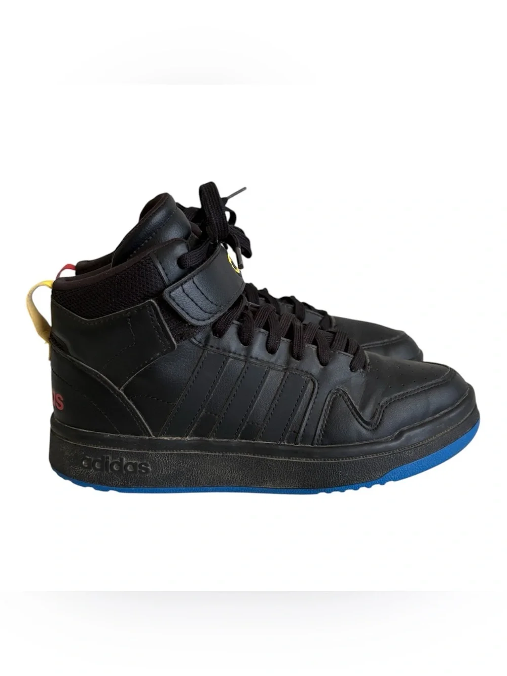 Adidas Black High-Top Sneakers with Blue & Yellow Accents